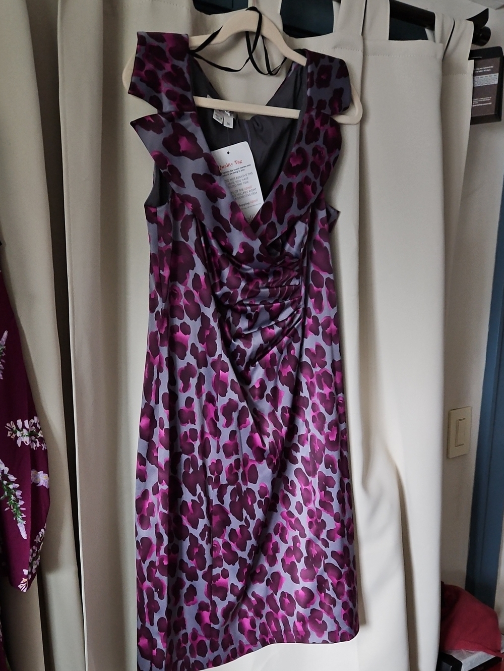 Vibrant Purple Animal-Print V-Neck Dress